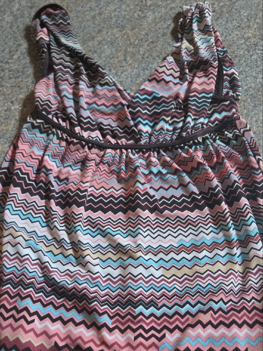 Sleeveless Chevron Maxi Dress in Black, Pink & Teal